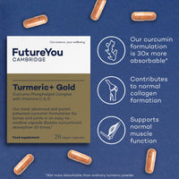 Turmeric+ Gold Supplement – 28 Turmeric Capsules High Strength – Curcumin Capsule Patented Meriva Formulation with Vitamins C & D – Turmeric Tablets for Bones, Joints & Muscles by FutureYou Cambridge.