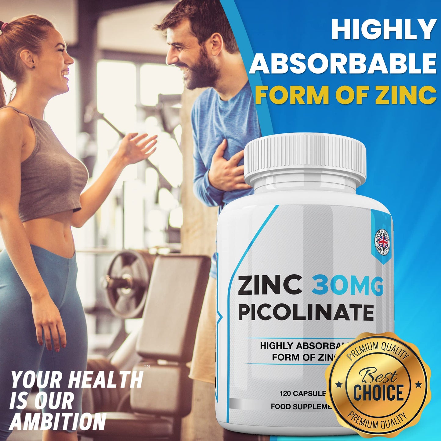 Zinc 30mg as Picolinate 120 Capsules Made in The UK by Freak Athletics