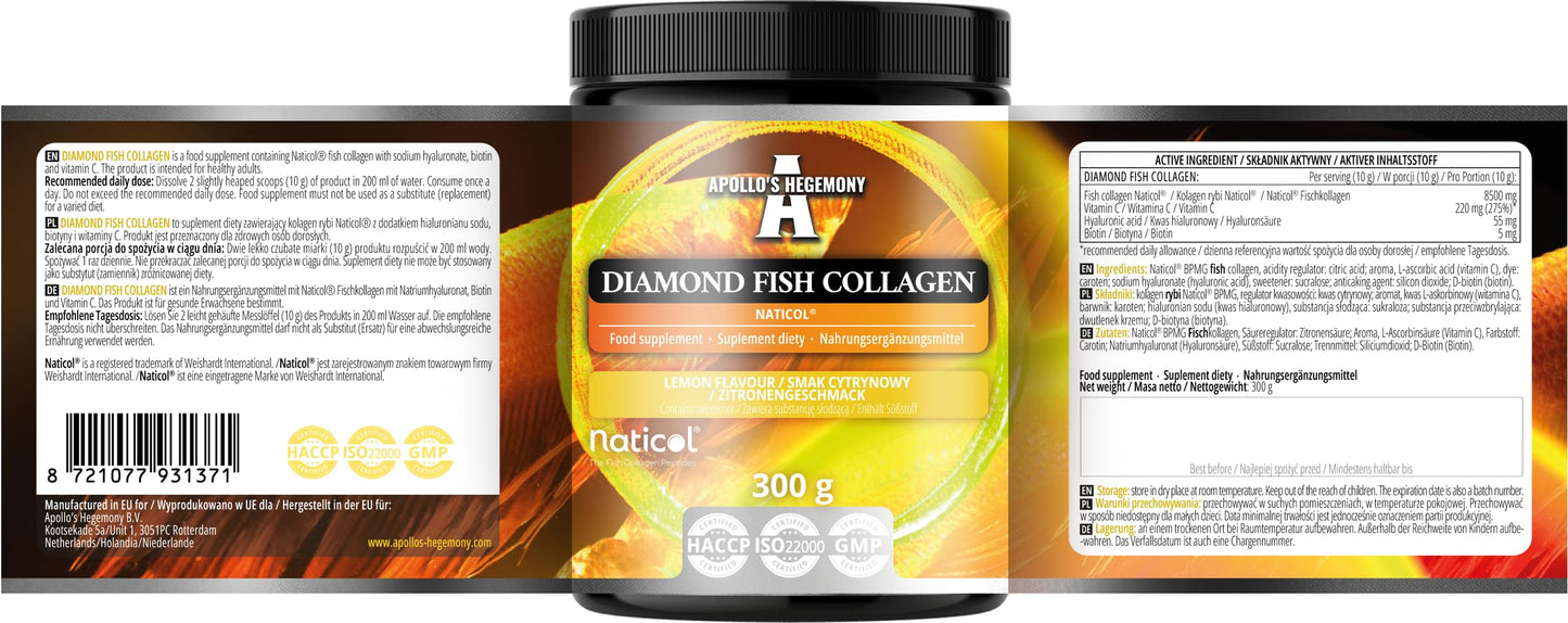 APOLLO'S HEGEMONY Diamond Fish Collagen 300g: Premium Fish Collagen 8500 mg Per Serving - 30 Servings - Supports Joint & Skin Health - by Apollo’s Hegemony