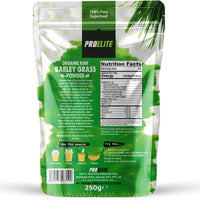 Organic Barley Grass Powder 250g - Certified Organic Grown in EU - 100% Raw Natural Gluten Free Superleaf Superfood Powder for Smoothies & Juices PROELITE