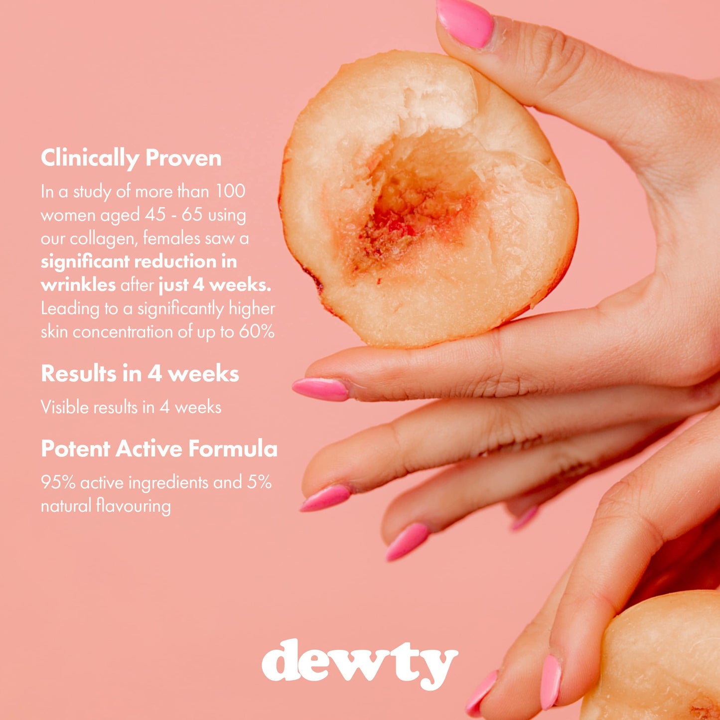 Dewty Collagen Drink - Peach Flavour Daily Collagen Supplements for Women - Individual Collagen Sachets - with Hyaluronic Acid, Biotin & Retinol, Great for Skin, Hair, Nails & Joints (14-Day)