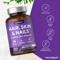 Hair Skin and Nails Vitamins | with Biotin, Zinc and Selenium | Beauty Supplement for Women and Men | 120 Vegetarian Tablets | by Horbaach