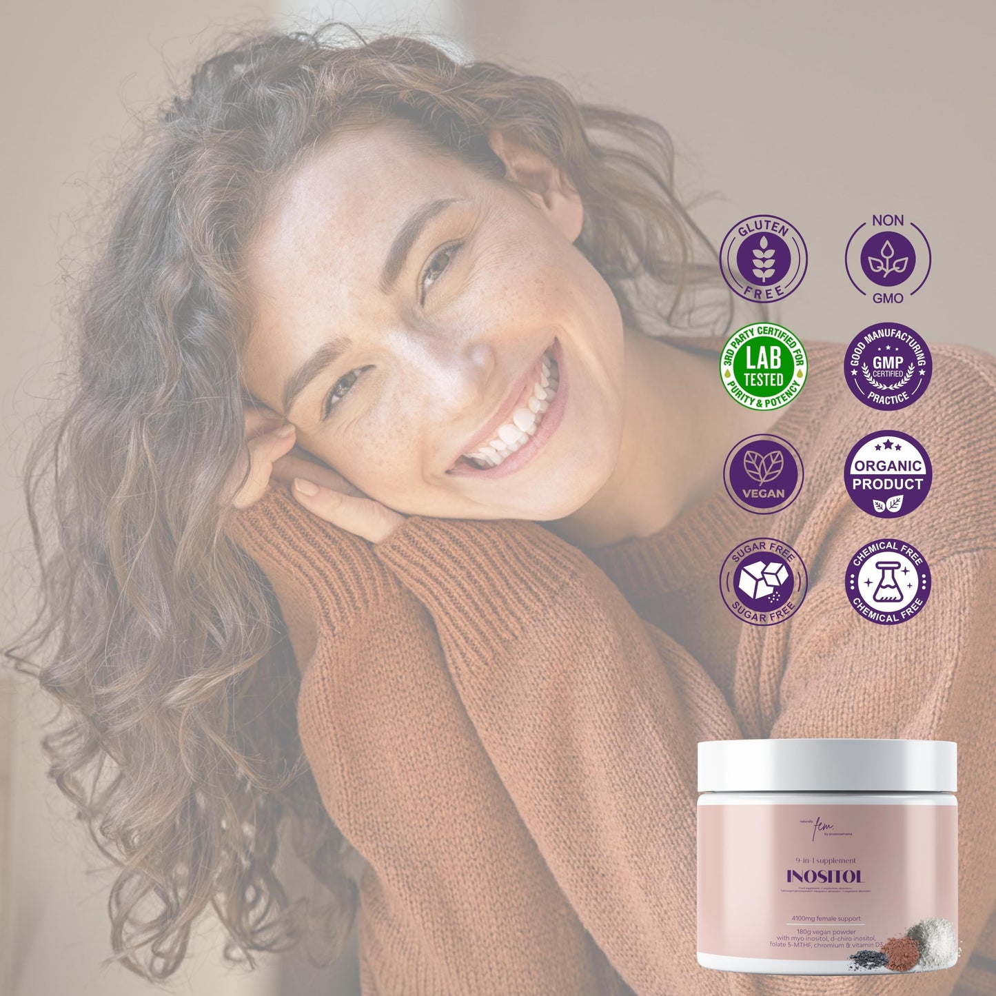 Inositol Myo & D-Chiro PCOS 4100MG Vegan Powder, Hormonal Balance, Fertility Supplement, Preconception, Pregnancy & Ovarian Support, 9-in-1 Inositol, Folate 5-MTHF, Chromium, Zinc, VIT B6, B12 & D3