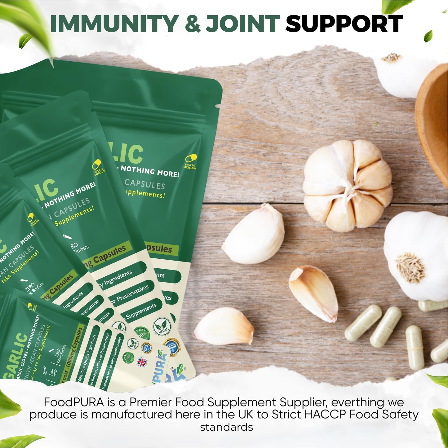 FoodPURA 180 X Pure Garlic Capsules Recommended Daily Strength 1000mg - Capsules are The SAFEST Way to take Any Supplement! HACCP Certified, Manufactured in The UK.