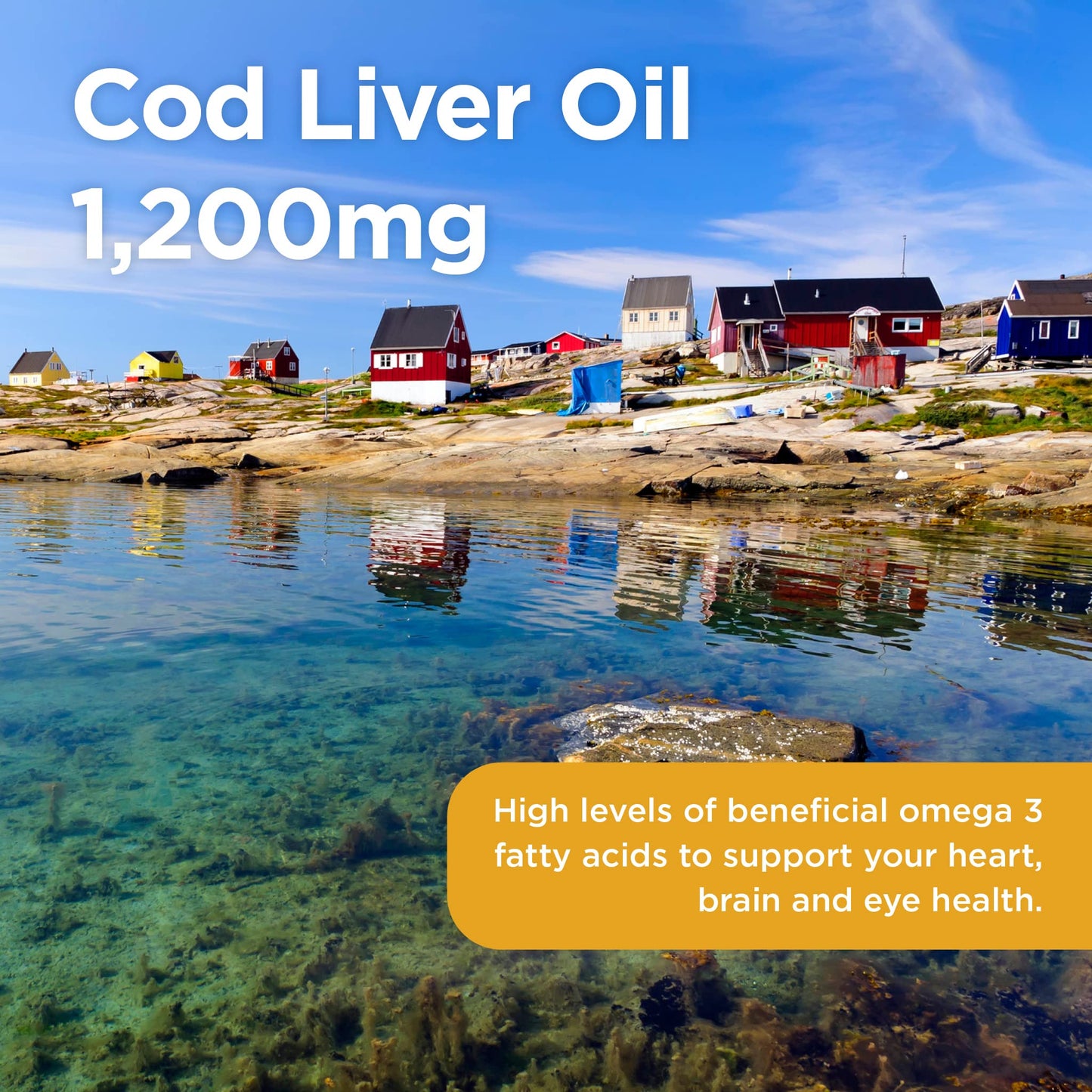 Healthspan Super Strength Cod Liver Oil 1,200mg (120 Capsules) | Supports Heart, Brain & Eye Health | Added Vitamin A, D3 and Calcium | Rich in Omega-3 Fatty Acids DHA & EPA | Sustainably Sourced