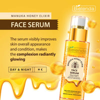Bielenda Manuka Honey Nutri Elixir - Improves Skin Condition, Makes The Complexion Radiantly Glowing - Manuka Honey Nourishing And Moisturizing Face Serum Day/Night For Dry And Sensitive Skin - 30 g