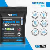 Vitamin B6 100mg - 120 Vegan Tablets 7000% Nrv Dose High Strength ๏ฟฝ B6 Vitamins Contributes to Healthy Metabolism, Reduction of Tiredness, Normal Immune & Nervous System Function ๏ฟฝ PROELITE