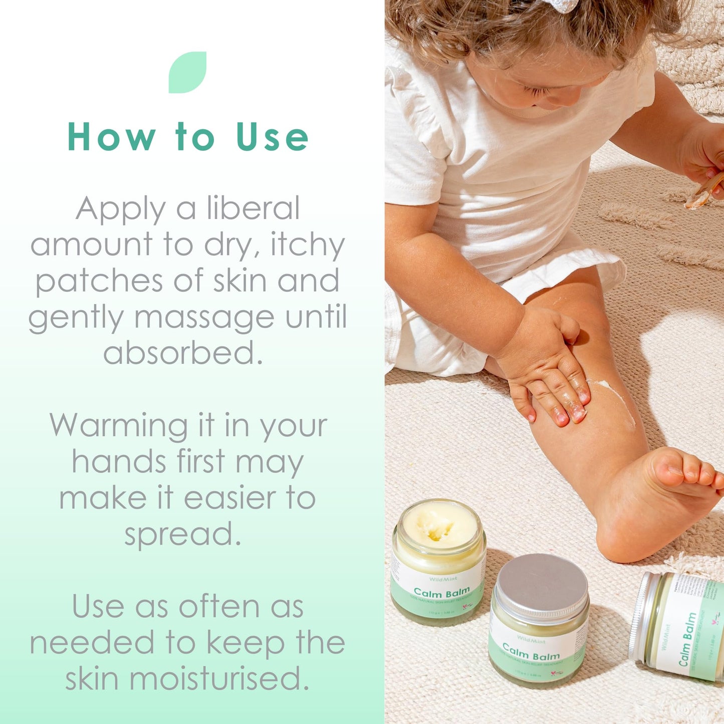 WildMint Calm Balm 100% Natural Relief Treatment for Sore, Itchy & Dry Skin | Intensive Shea Butter Moisturiser Suitable for Baby with Sensitive Skin Prone to Eczema, Redness & Irritation | 120ml