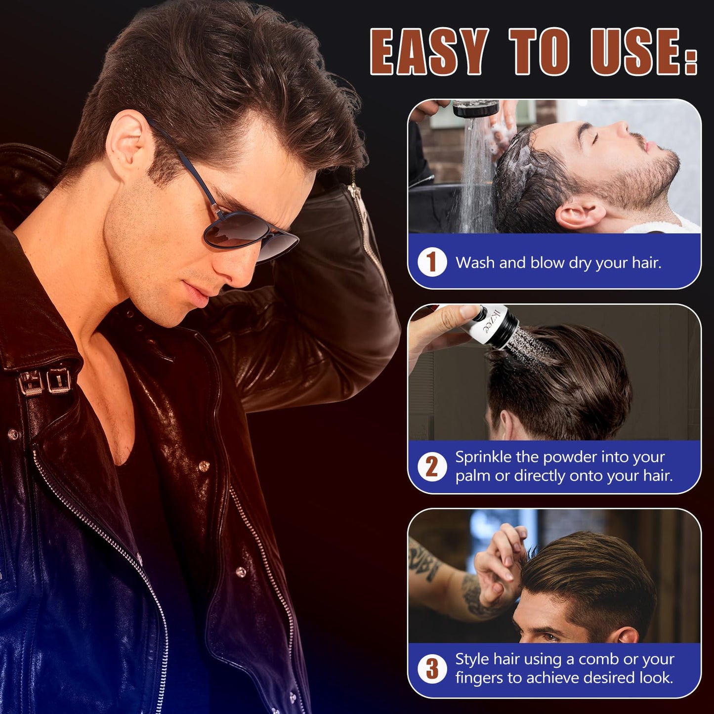 PLOBRT Hair Styling Powder for Men, 2 PCS Hair Texture Powder, Natural Look Mens Styling Powder- Matte Texture Long-lasting Hold- Easy to Apply, non-greasy