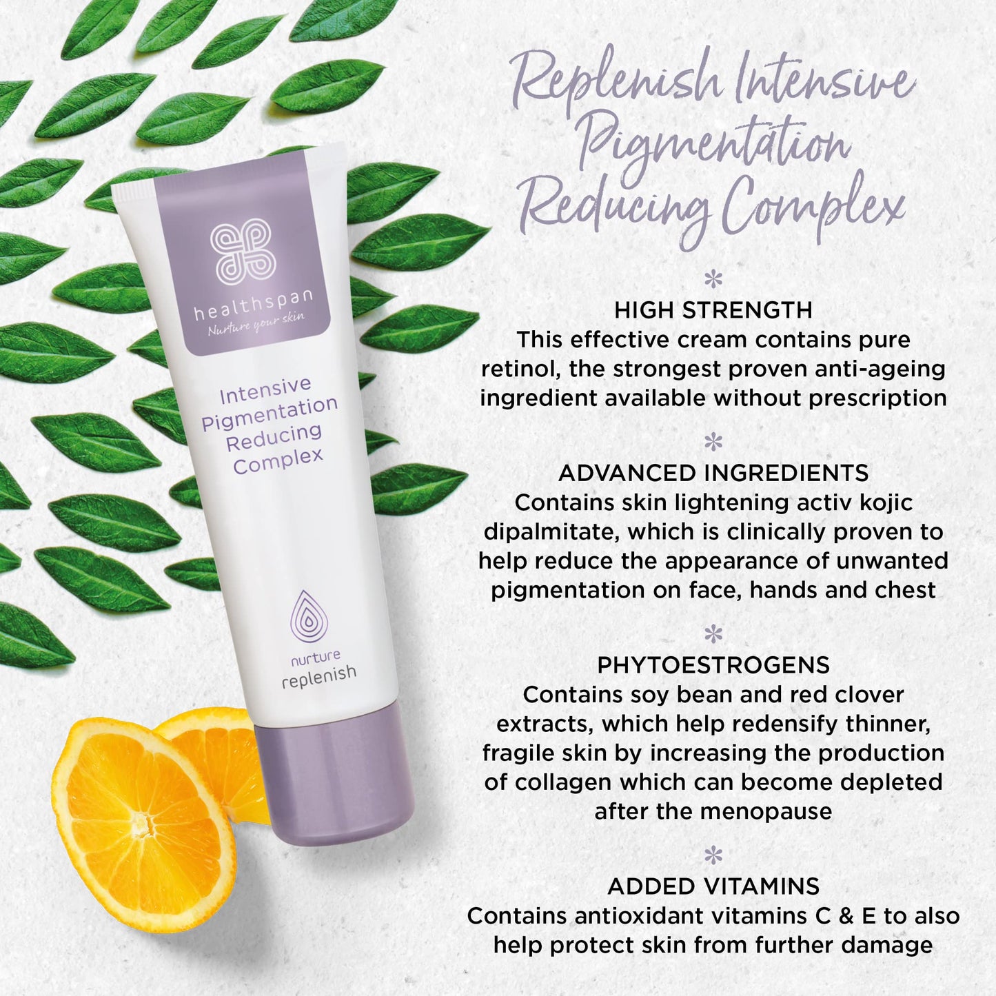 healthspan Healthspan Replenish Intensive Pigmentation Complex (30ml) | Reduces the appearance of age spots & sun damage | With phytoestrogens of soy bean & red clover extracts with Vitamin C