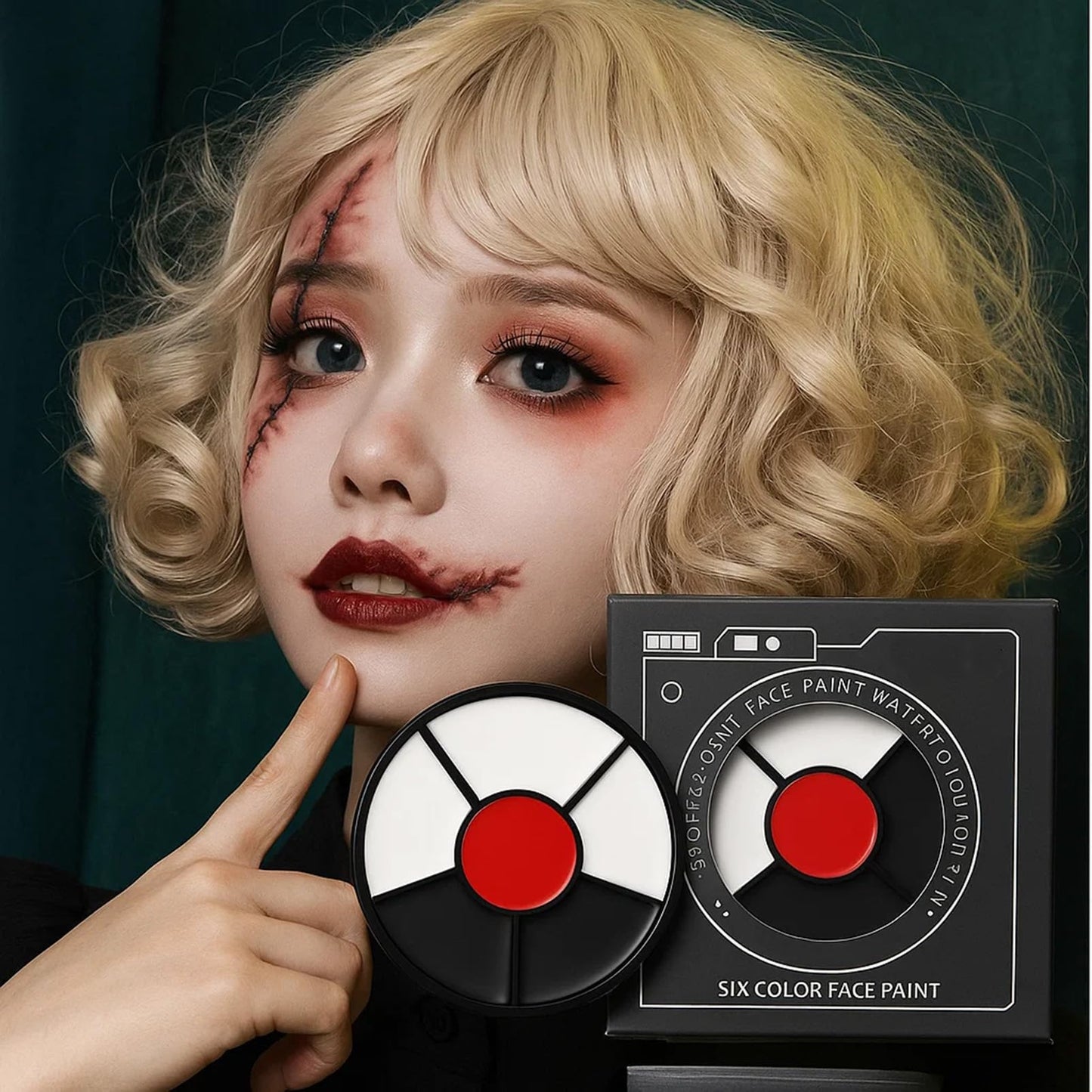 Generic Face & Body Paint Kit – Black Red Gray-White Bruise Wheel – 6 Blendable Shades – With Brush – Water & Oil Based – Easy On & Off – Non-Toxic Halloween & Cosplay Makeup for Kids & Adults (#05)