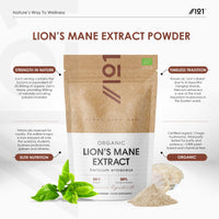 Organic Lions Mane Supplement Extract Powder 100g – 50% Polysaccharides (500mg per Serving) – 100 Days Supply – Resealable and Recyclable Pouch – by Alpha01
