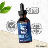 Ionic Zinc Liquid | High Strength 15mg Zinc Supplement from Zinc Sulphate | 900mg Per Bottle - 60ml Liquid Drops | Suitable for Vegetarians & Vegans | by Horbaach