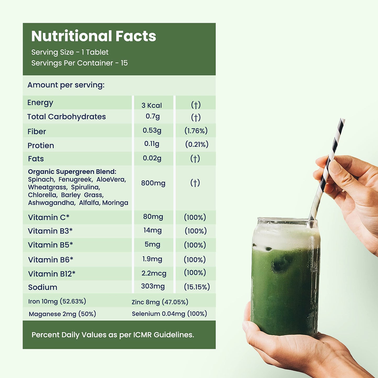 Wellbeing Nutrition Daily Greens | Wholefood Multivitamins with Vitamin C, Zinc, B6 for Immunity & Detox with Organic Certified Plant Superfoods & Antioxidants (2x15 Effervescent Tablets)