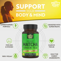 Green Tea Extract Capsules - Organic Matcha Green Tea Tablets - Boosted with Turmeric, Acerola Cherry & Black Pepper - 1360MG Complex - Green Tea Supplement - 60 Capsules - UK Made