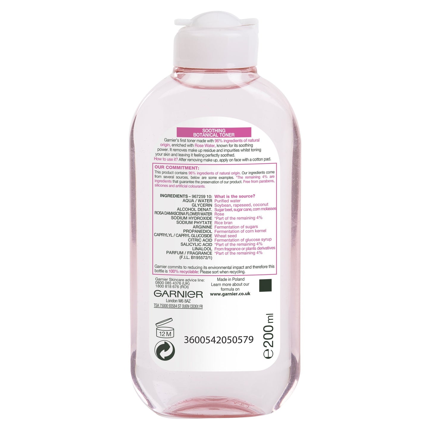 Garnier Naturals Rose Water Toner, 200 ml