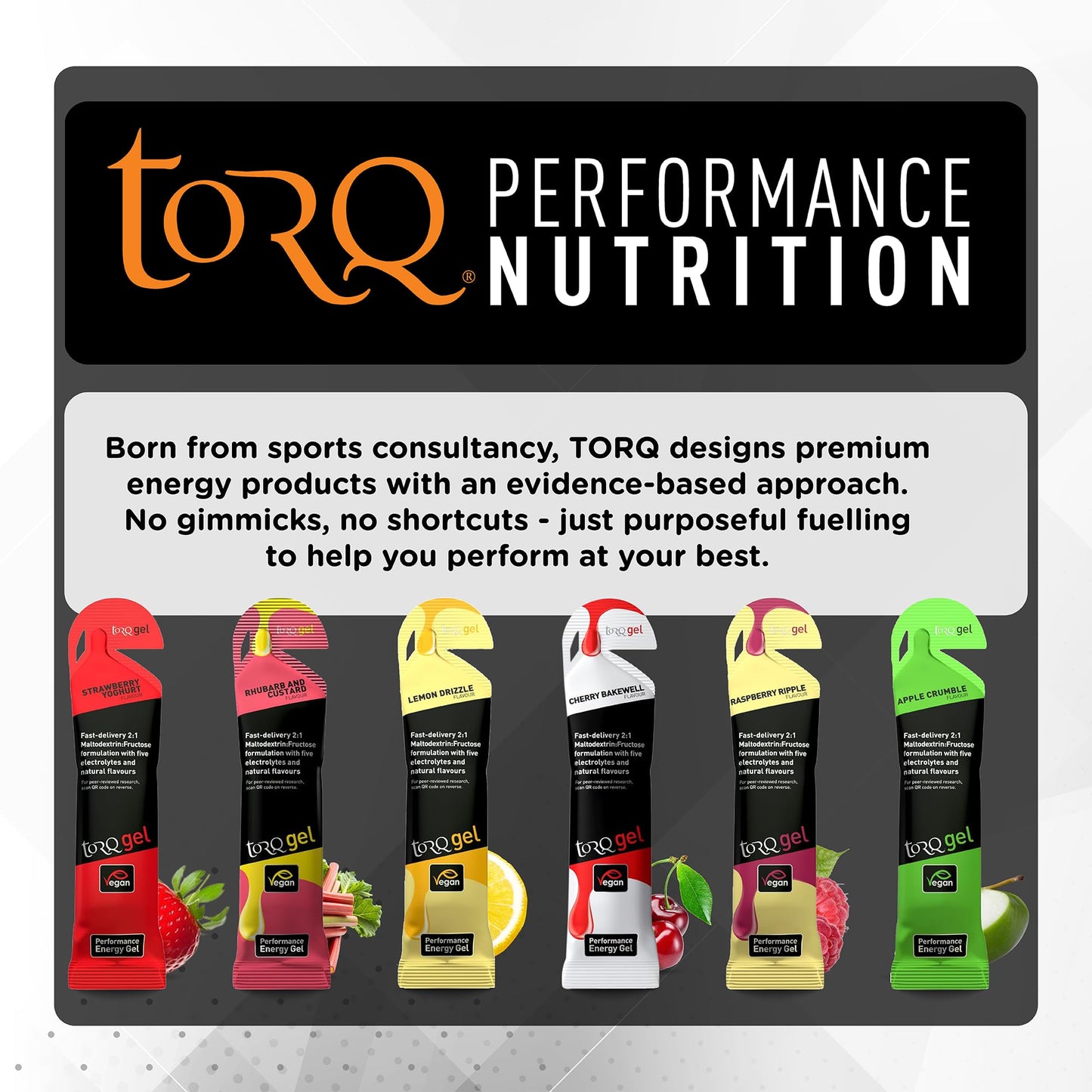 TORQ Running Gels with Caffeine & Electrolytes - 2:1 Maltodextrin: Fructose for Endurance Sports & Optimal Performance | Energy Gels for Running, Cycling & Sport - 89mg Guarana | 6 Pack Sample Box