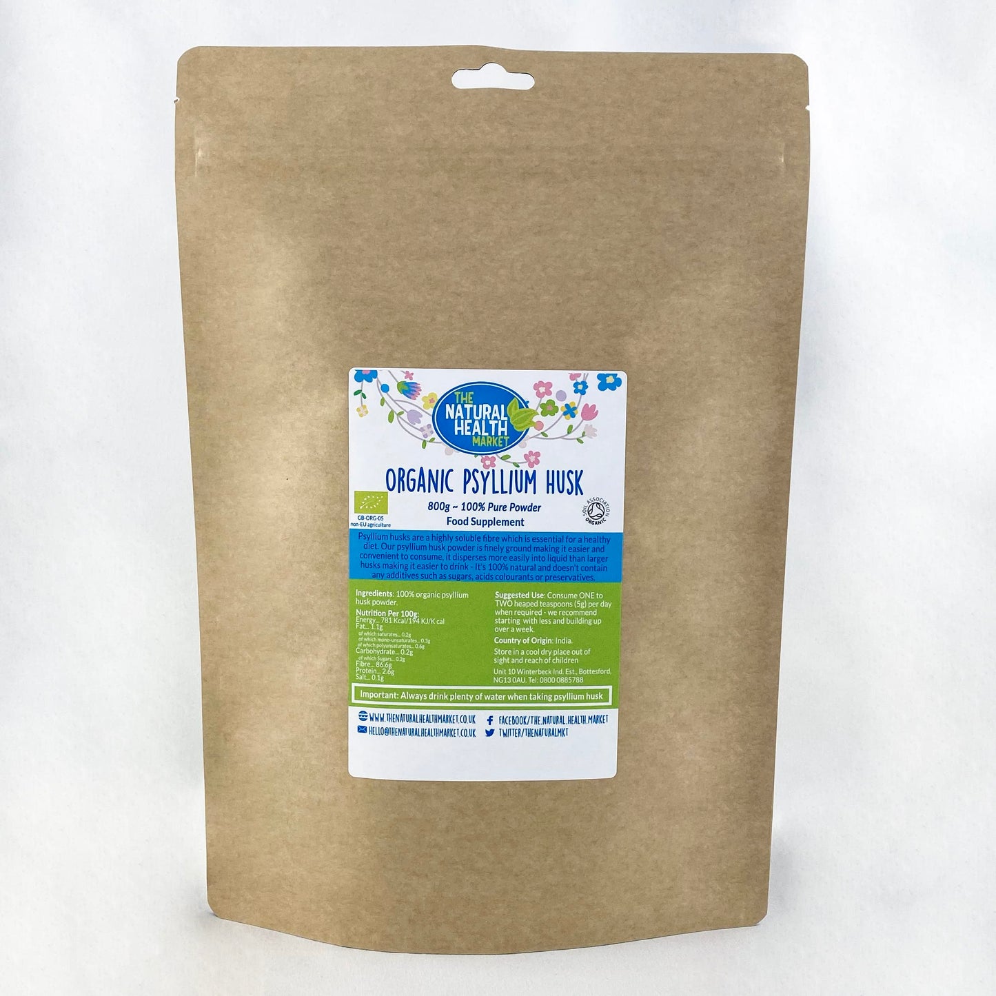 The Natural Health Market Organic Psyllium Husk Powder by The Natural health Market | Fine Milled Powder | Organic Probiotic (50g)