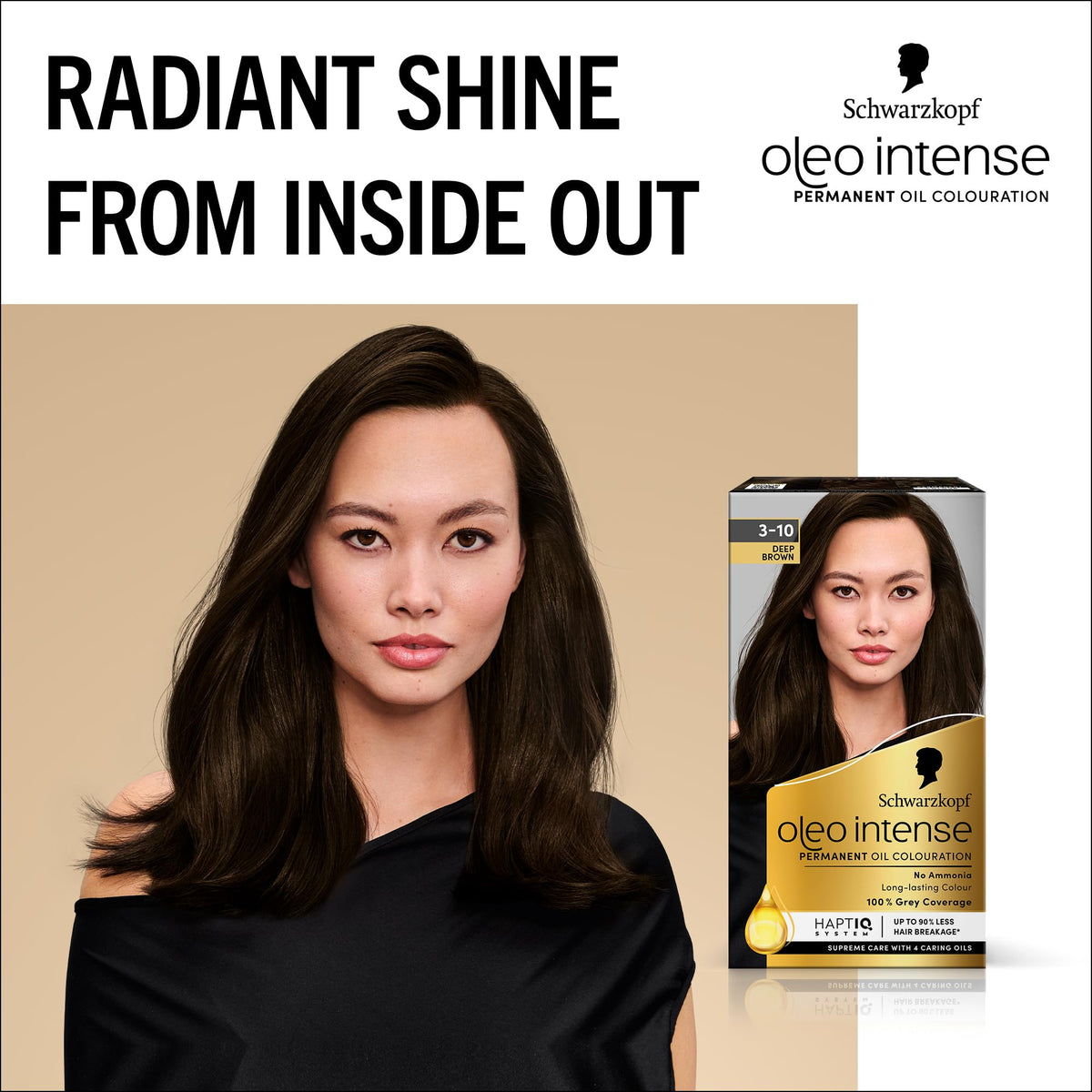 Schwarzkopf Oleo Intense Permanent Oil Colour 3-10 Deep Brown Hair Dye, 100% Grey Coverage, Conditioner with HaptIQ System, Long-Lasting Colour, Ammonia Free Hair Dye