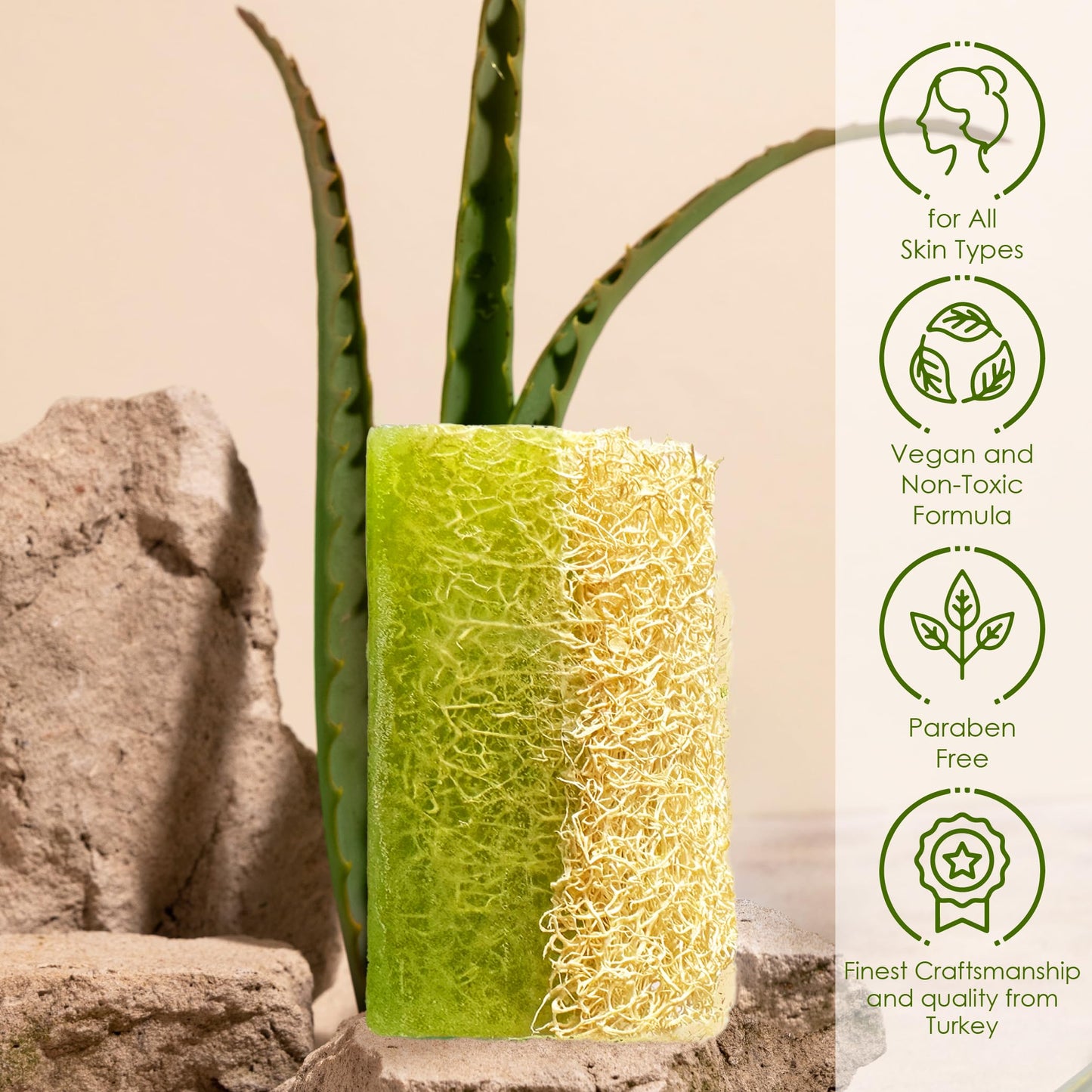 STORELUXY 130gr Aloe Vera Soap Bar With Pumpkin Fiber Natural Handmade Loofah | Oil Balance, Reduces Dryness, Collagen, Cures Blackheads and Acne, Vitamins C and E, Anti Ageing Skincare