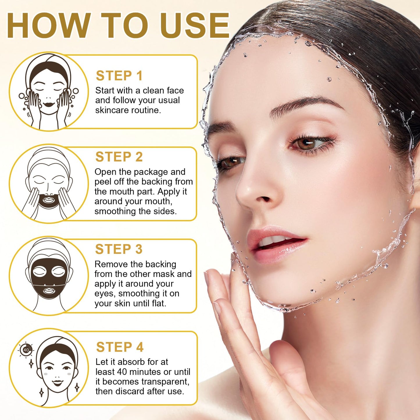 Generic Advanced Snail Mucin Glass Glow Hydrogel Mask, Collagen Face Masks Skincare, Collagen Night Wrapping Mask, Snail Mucin Korean Skincare(4 PCS)