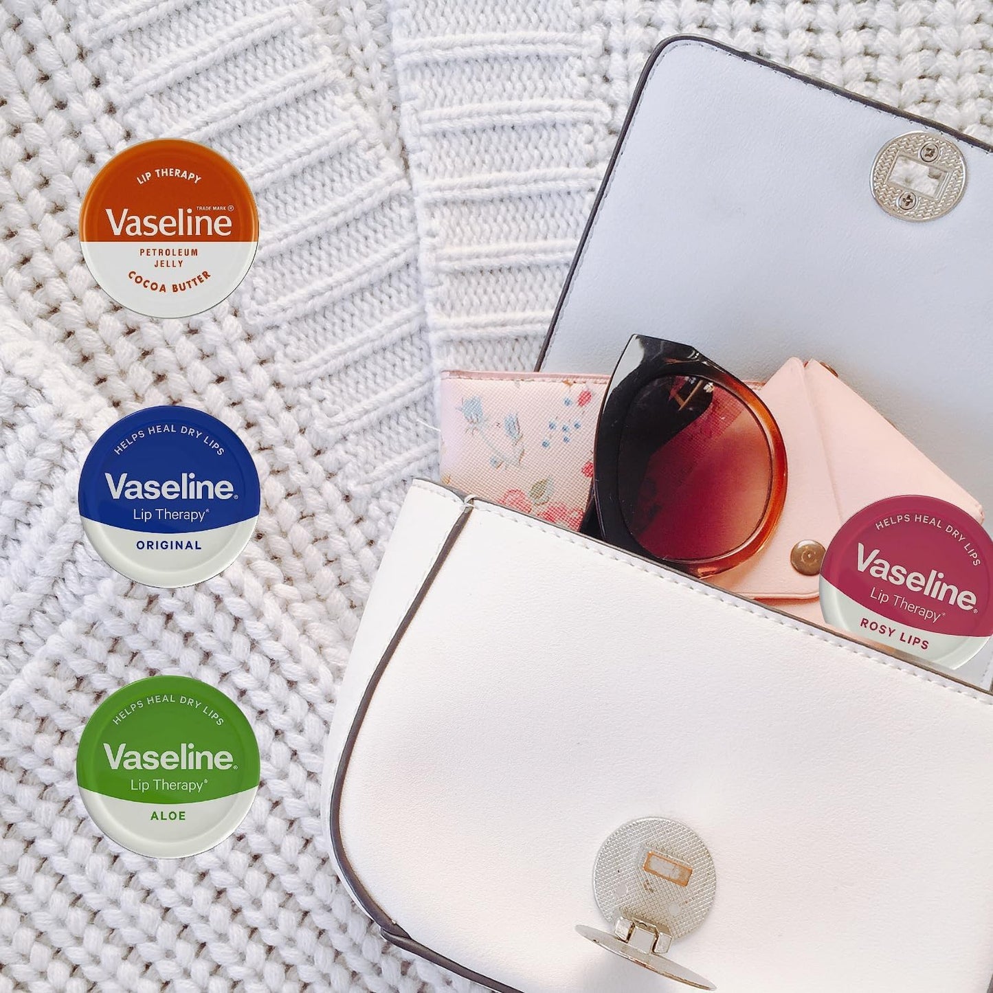 Vaseline Lip Therapy - Petroleum Jelly - Lip Balm - Original, Coco Butter, Alo Vera And Rosy 20g Tin - Soothes Dry Lips - Pack Of 4