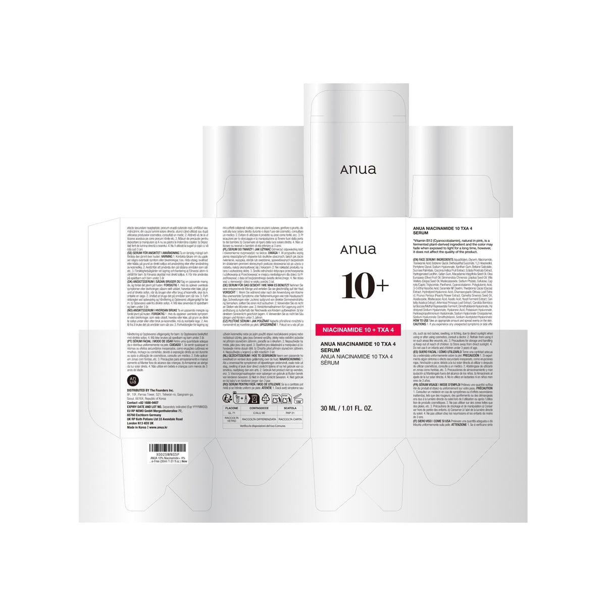 ANUA 10% Niacinamide+ 4% TXA Serum, Ceramide, Hyaluronic Acid, Tranexamic Acid, Vitamin B12 Natural color, Korean Glass Skin, Fragrance-Free, Dark Spot Serum, Korean Skincare, 30ml /1.01 fl.oz.