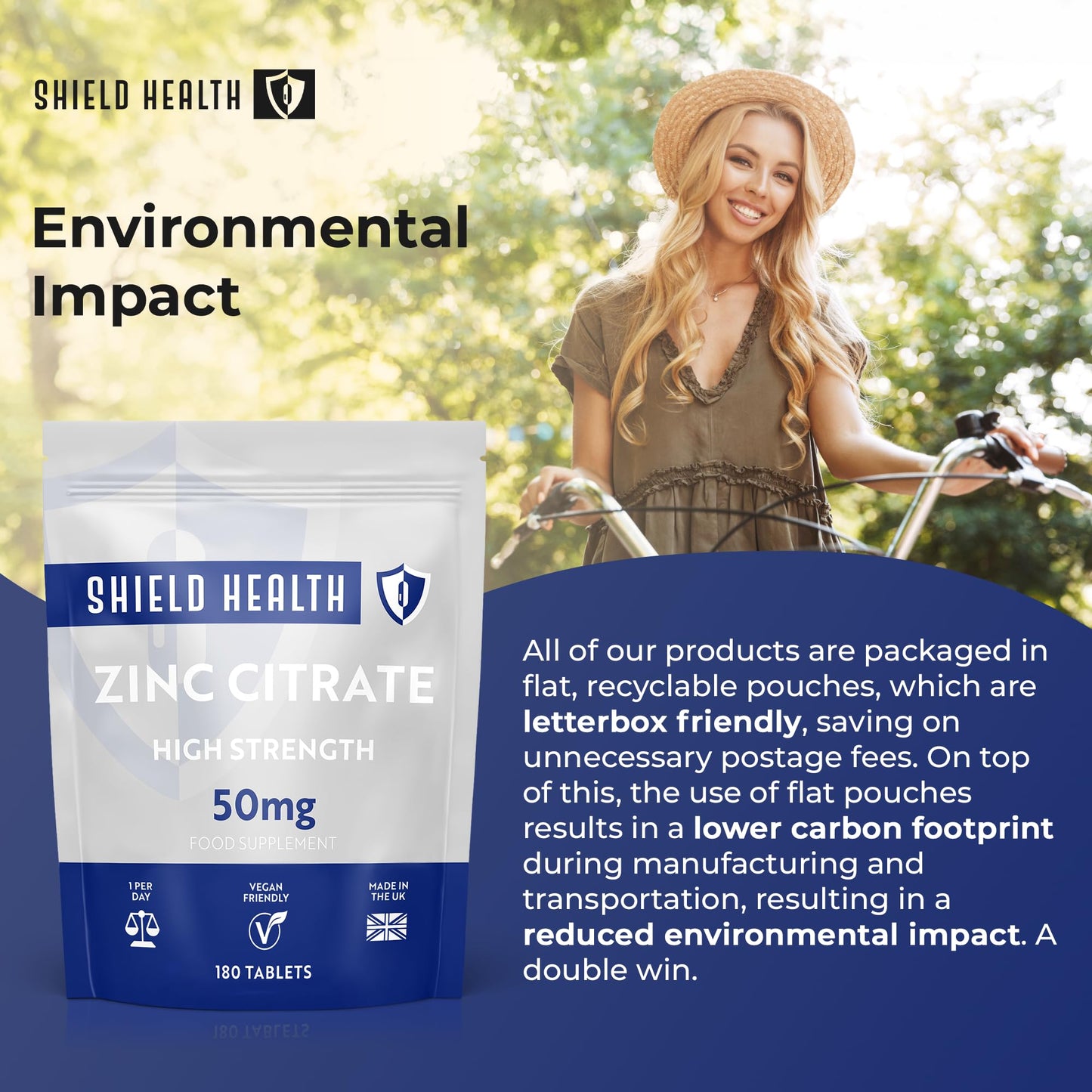 Shield Health Zinc 50mg High Strength - 180 Zinc Tablets (6 Month Supply) High Strength Zinc Supplements Contributes Towards Immune Function and Maintenance of Healthy Bones, Vision, Hair, Nails and Skin UK Made