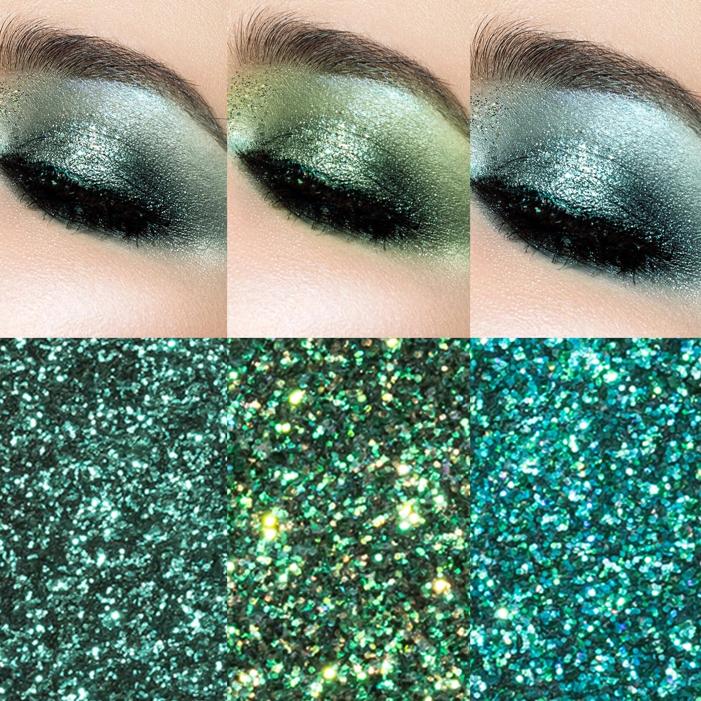 Profusion Cosmetics 5 Shade Glitter Eyeshadow Palette - Vibrant Pressed Pigments with Built-In Primer and Dazzling Shine for Long-Wearing Sparkle Makeup Looks (Emerald Gems)