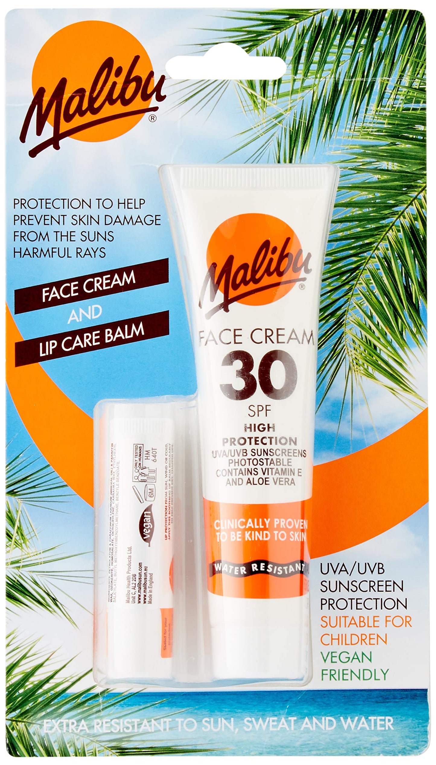 Malibu Duo Pack Sun Protection Face Cream and Lip Balm SPF 30 Water Resistant