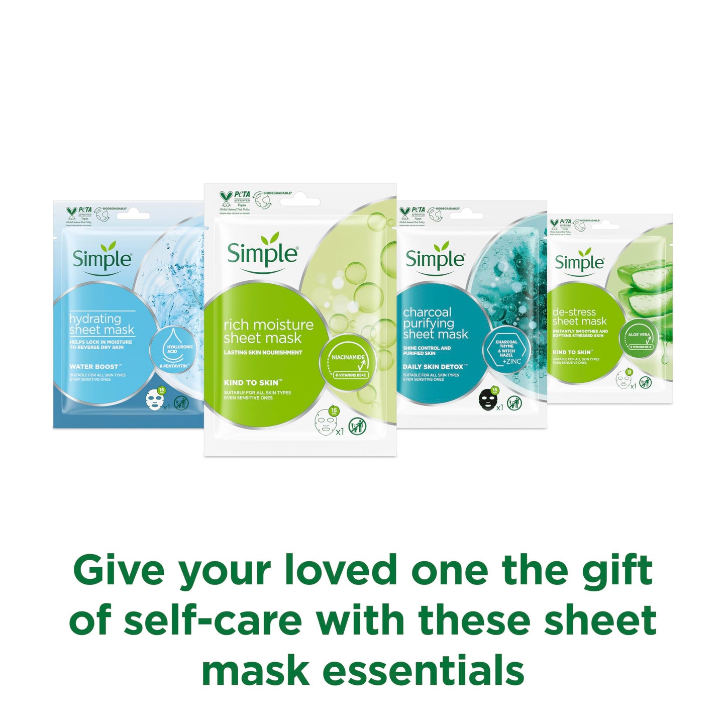 Simple Sheet Mask Collection Moisturising Gift Set with Headband & Wristbands of Beauty Products 4 piece