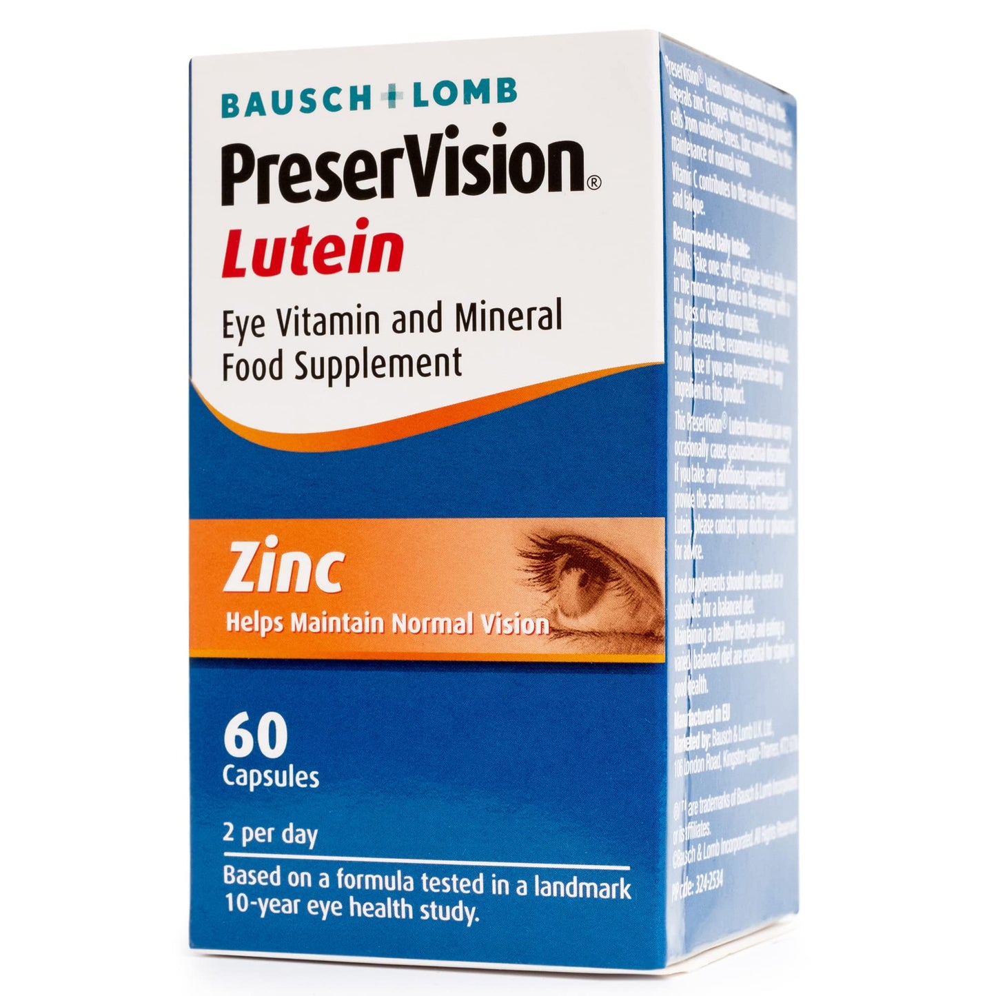 PreserVision Lutein by Bausch + Lomb, Lutein, Zinc, Copper and Vitamin C and E, Eye Vitamin and Mineral Food Supplement, Two Lutein Soft Gel Capsules per Day