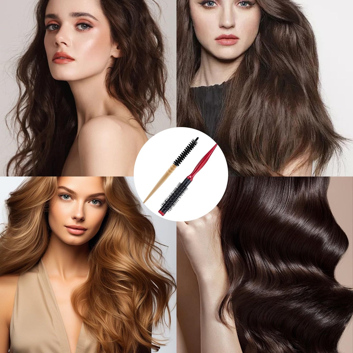 Katslyn 2PCS Small Round Hair Brush,Small Round Brushes for Blow Drying,Portable Thin Hair Brush,Natural Wood Handle,Anti-static,for Men Women Straightening,Curling,Short Hair,Thin Hair