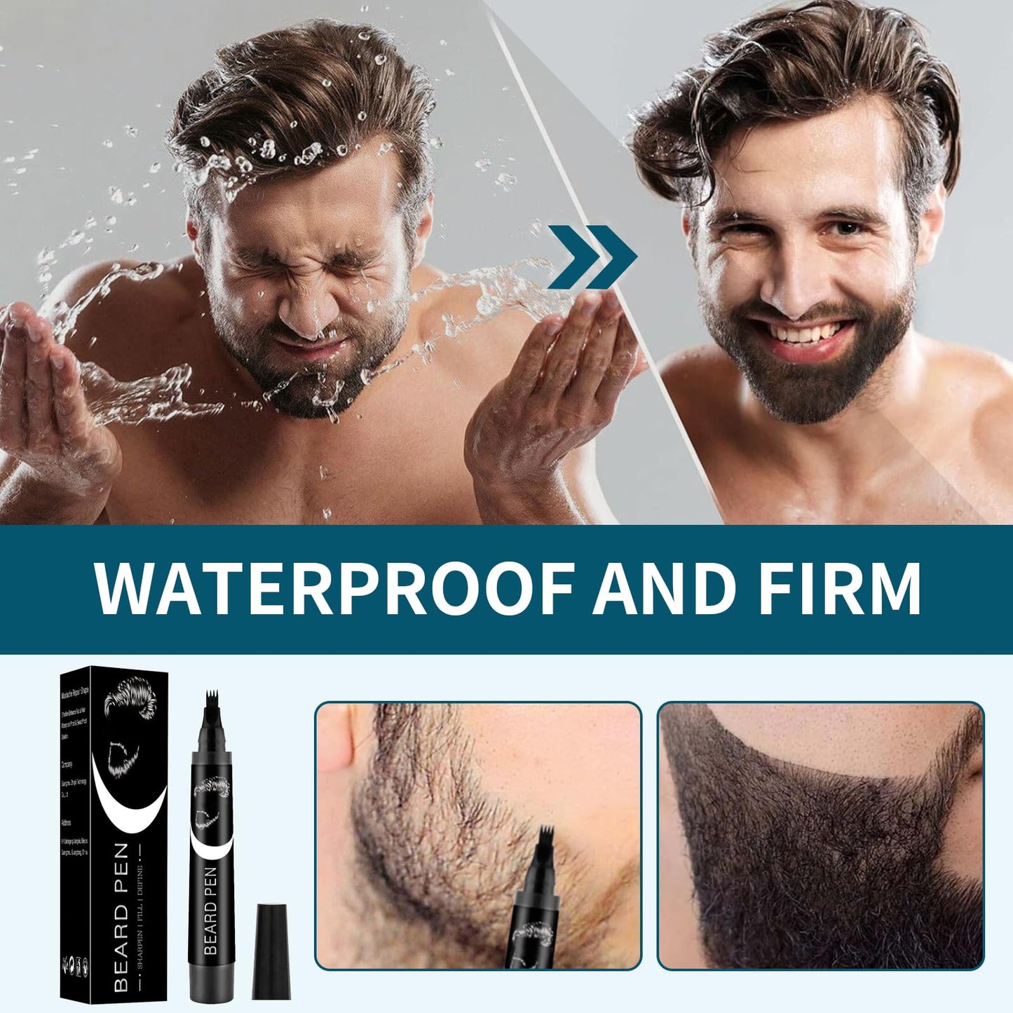 XdealCozyxc 4PCS Beard Pencil Filler for Men, Easy Waterproof Beard Pen (Black)