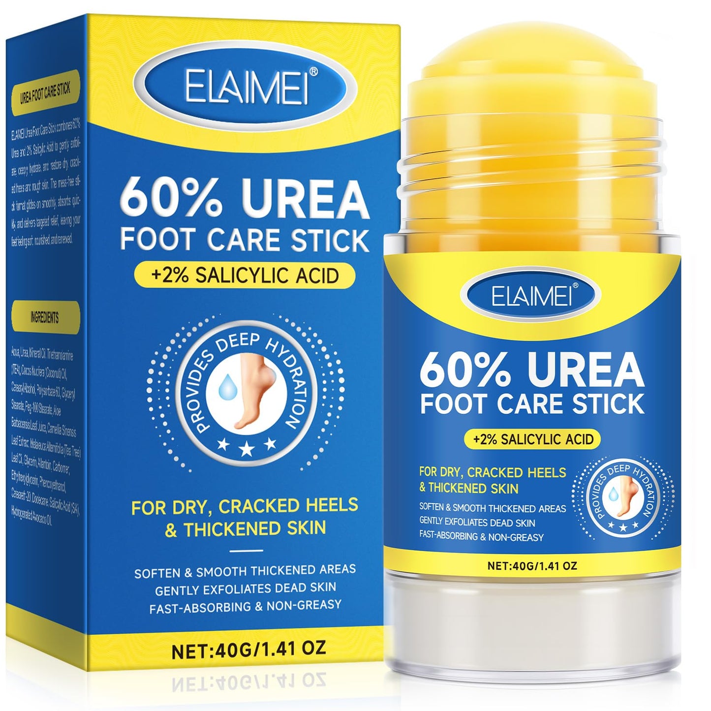 QLIGES Urea Cream 60% Urea Cream 60% Foot Care Stick Deeply Moisturising and Fast Absorbing Gentle Exfoliation for Dry, Cracked Heels & Thickened Skin