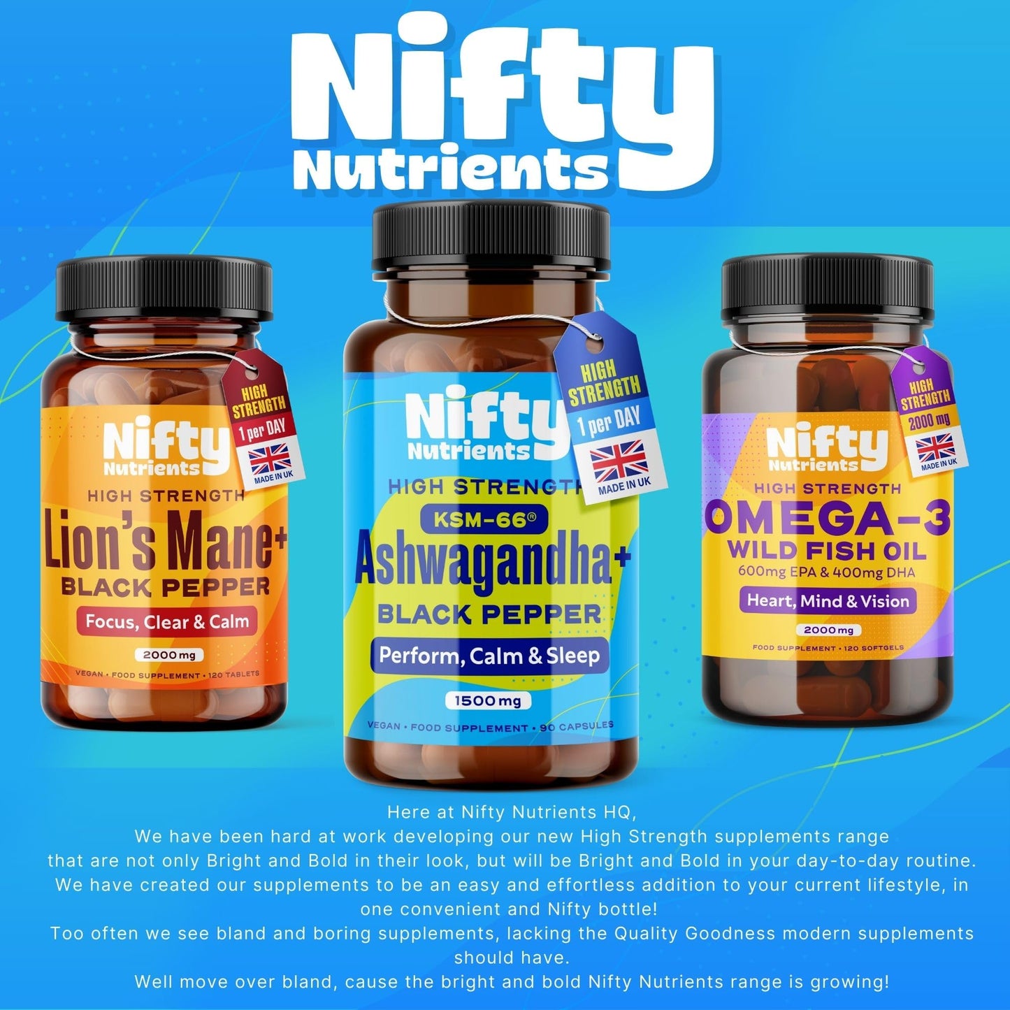 Nifty Nutrients Ashwagandha KSM-66® 1500mg High Strength Capsules | 1 a Day | 90 Capsules 3 Month Supply | Vegan & Black Pepper to Aid Absorption | Made in The UK