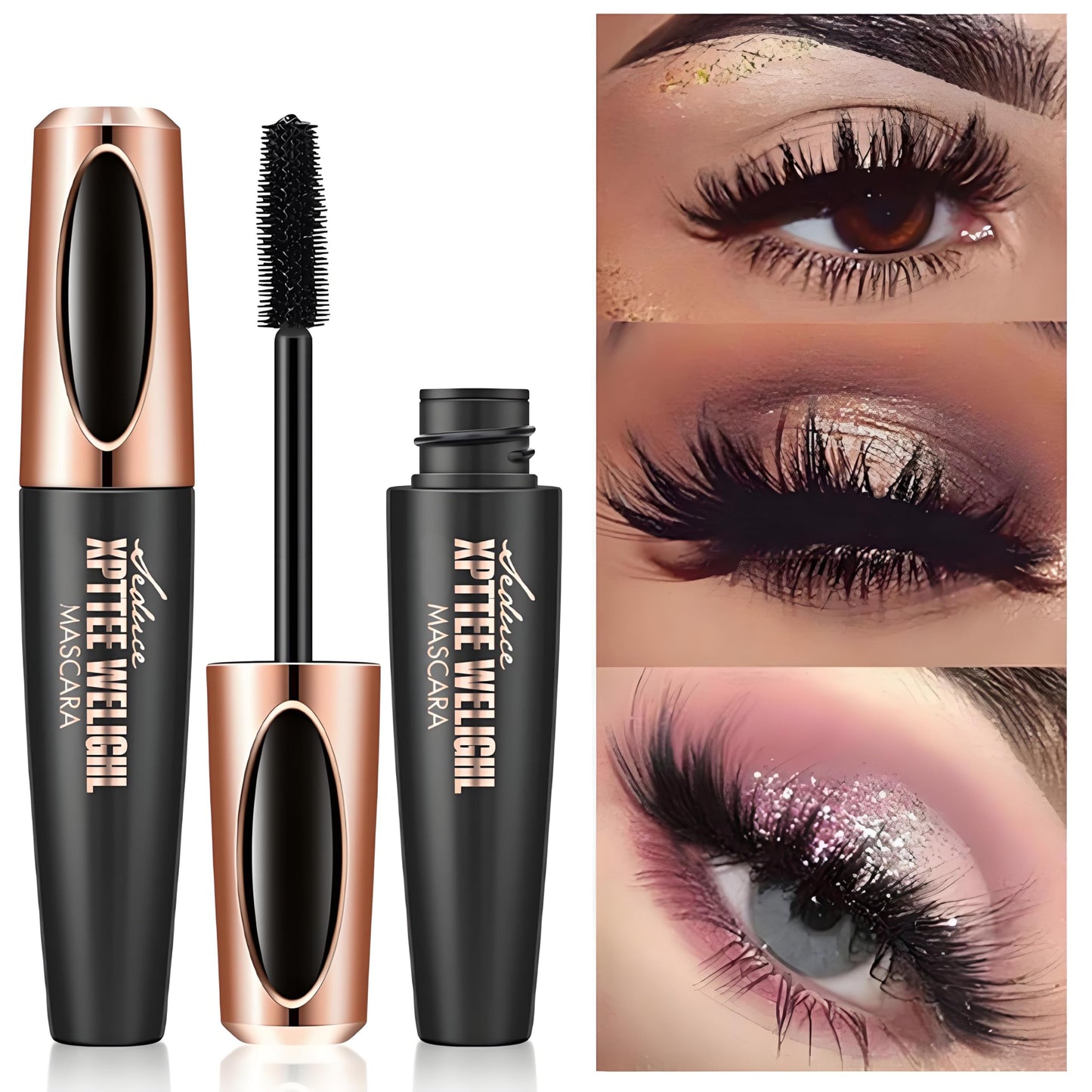Generic 4D Silk Fiber Mascara Waterproof, Black Volume and Length Waterproof Mascara with False Lash Effect, Long Lasting Fibre, Smudge Proof (01#Black)
