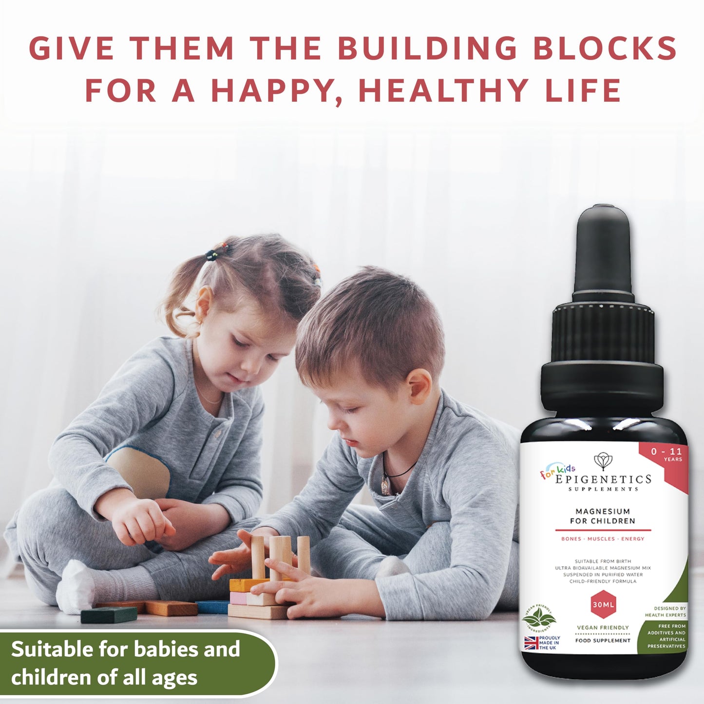 Epigenetics Magnesium for Children 30ml | from Birth Magnesium Mix Supplement 0-11 Years | Newborns Baby Kids Sugar Free UK Made Vegan Mini Liquid | 5 Drops Daily