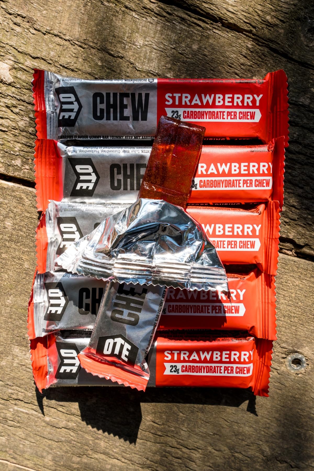 OTE Energy Chew with Electrolytes for Running, Cycling, Triathlon & Other Sports. All natural ingredients, vegan & gluten free, 23g of Carbs, 30g Energy Gummy Bar (20 pack) Strawberry.