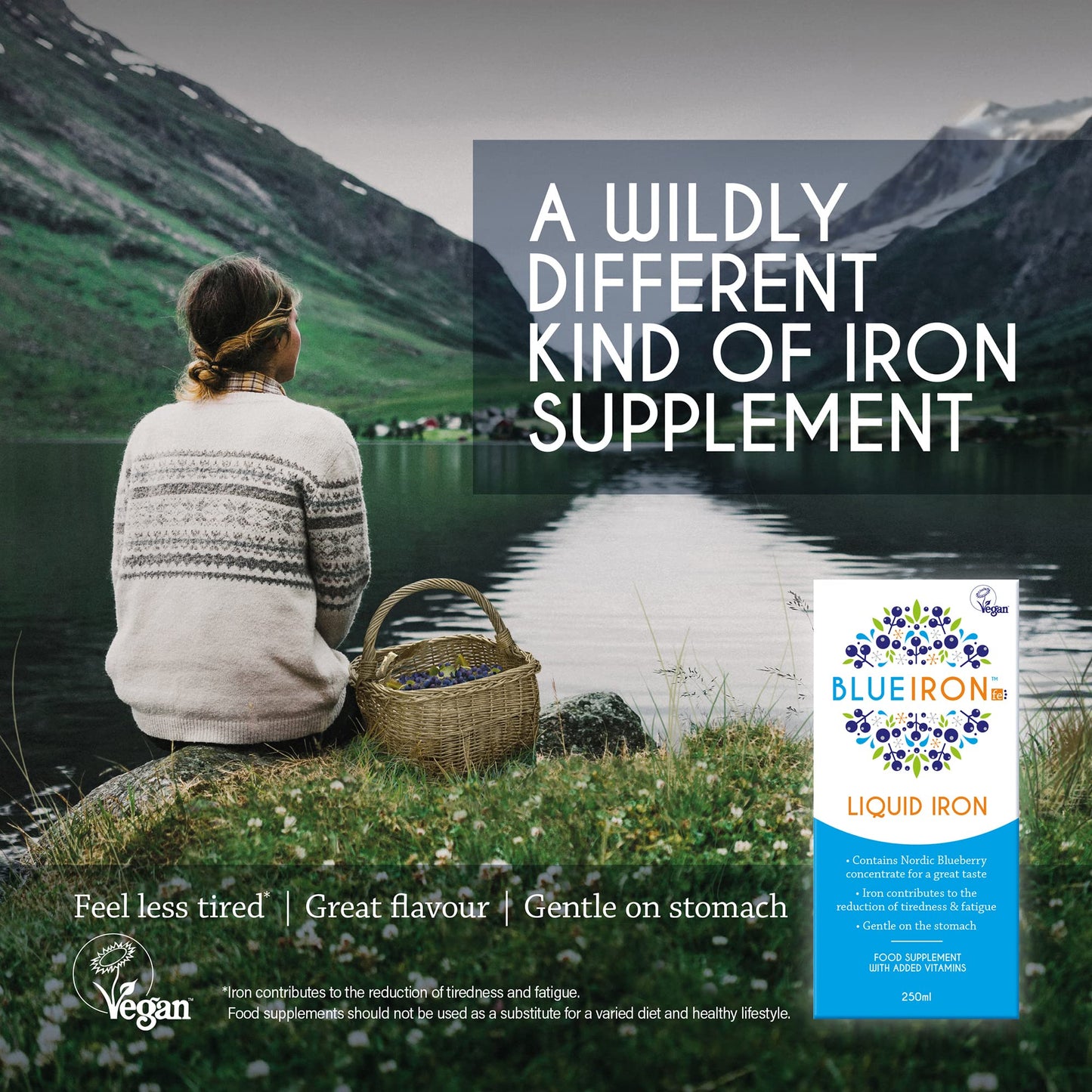 Blueiron Liquid Iron Supplement with Nordic Blueberries + Vitamin C, Vitamin B12, Folic Acid, Biotin and Zinc | 250ml | Suitable for Vegans | Easily Absorbed and Gentle On The Stomach