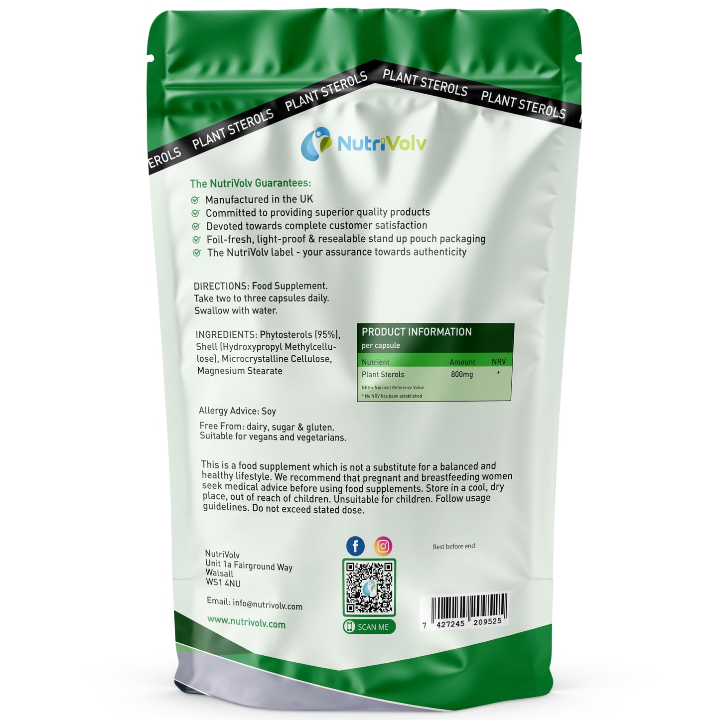 NutriVolv Plant Sterols 800mg Vegan Healthcare Supplements for Heart, Maintains Cholesterol Level and Effectively Boosts Immunity - 90 Capsules
