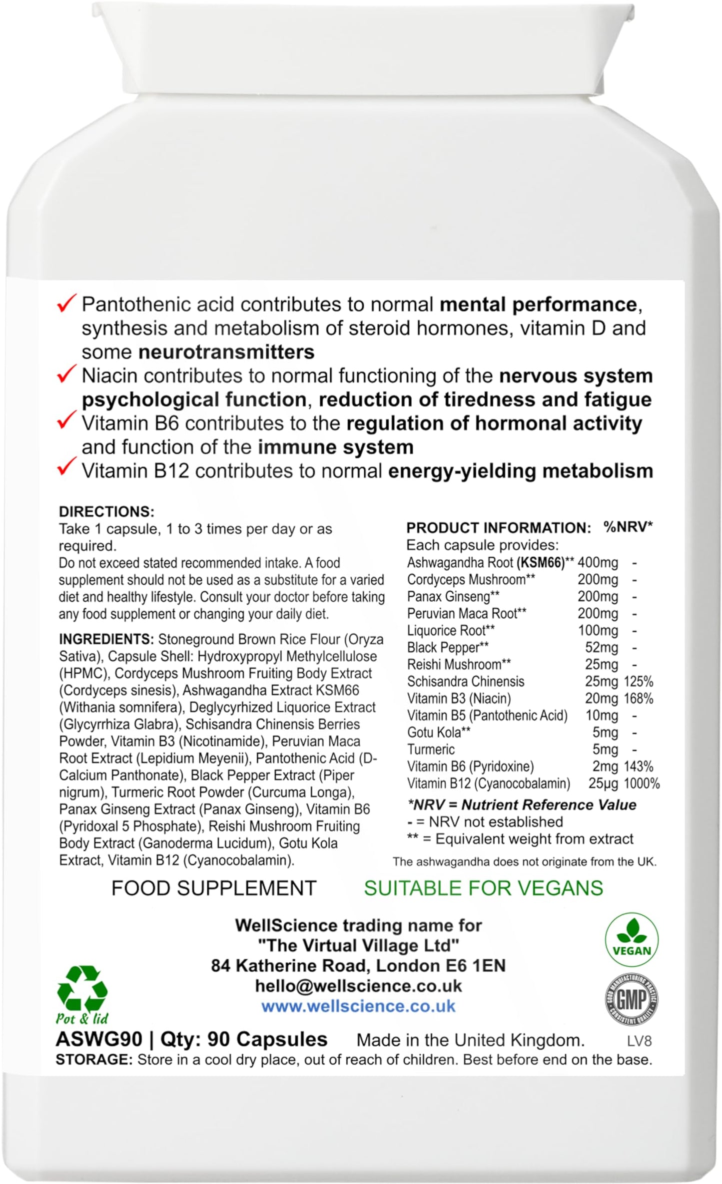 Wellscience WellScience Ashwagandha Vitality Blend - Boosts Energy, Reduces Stress, Enhances Cognitive Function & Immune Support | Herbal Supplement with Rhodiola Rosea, Reishi Mushroom & Turmeric