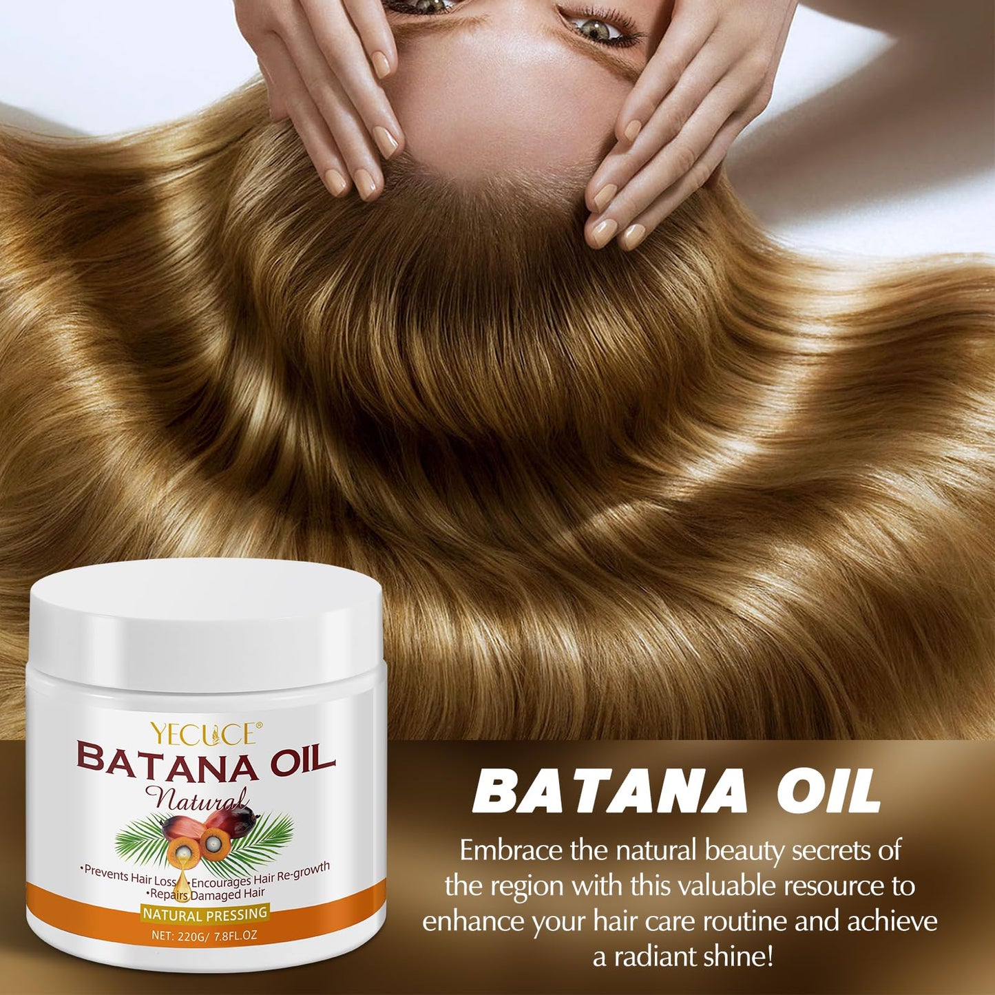 Uruses Raw Batana Oil for Hair Growth, Miracle Oil from Honduras Reduce Hair Loss and Split Ends, Repair Damaged Hair and Scalp and Enhance Hair Strength for Men & Women - 7.76 OZ