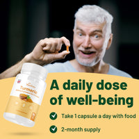 Turmeric and Black Pepper Capsules High Strength with Ginger Supplement 2500mg Equivalent - Curcumin Capsules 92%, Piperine 95%, Gingerols 5% - 60 Capsules - 2 Months Supply, 100% Vegan, GMP