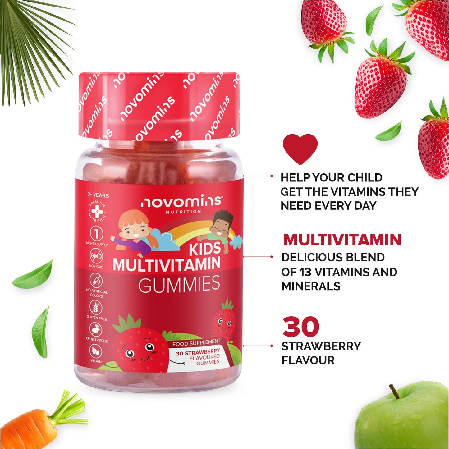Kids Vitamins - Kids Multivitamin Gummies – 1 Month Supply - Chewable Kids Multivitamin - Vegan - Gluten Free – 13 Essential Childrens Vitamins – Kids Vitamins by Novomins
