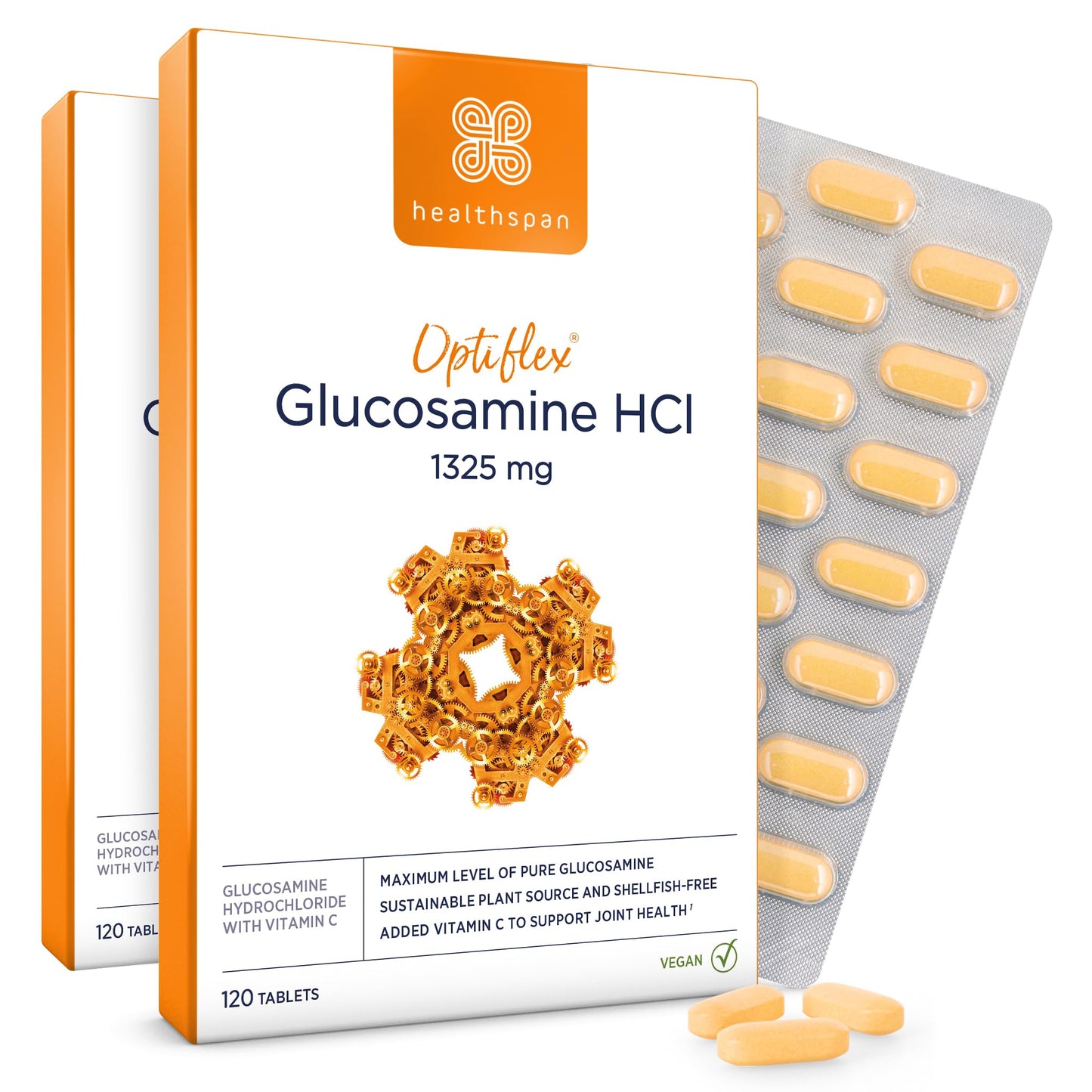 healthspan Healthspan Optiflex Glucosamine HCI 1,325mg with Vitamin C (8 Months' Supply) | Shellfish Free Vegan Tablets for Joint Health | 40% More glucosamine Than Glucosamine Sulphate | Added Vitamin C