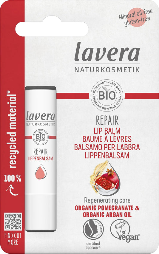 lavera Repair Lip Balm - Protects against dehydration - Instant help - with organic pomegranate & organic argan oil - vegan
