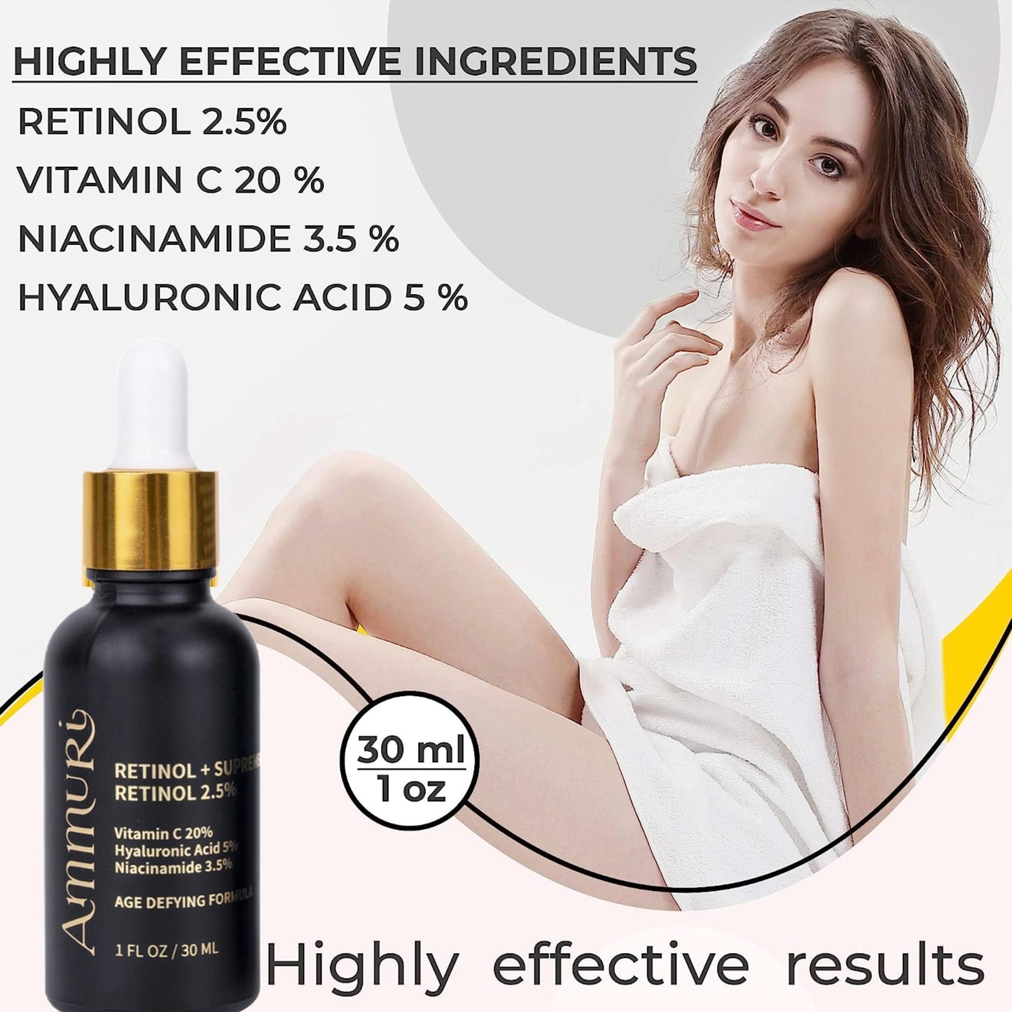 Ammuri Retinol + Supreme Serum 2.5% Vitamin C 20% with Hyaluronic Acid & Vitamin E, Face Serum, for Wrinkles, 5% Niacinamide 3.5% Anti Aging Skin Repair, Supercharged Face Serum