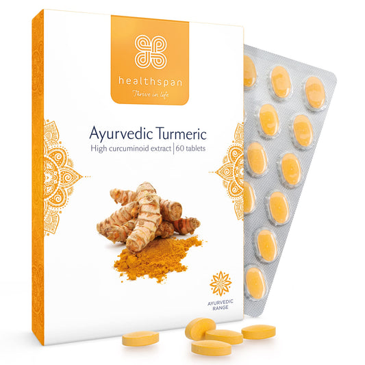 healthspan Healthspan Ayurvedic Turmeric | 60 Tablets | 95% high curcuminoid Content | Added Vitamin C | Supports Joint and Immune Health | Vegan Friendly