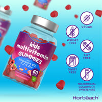 Multivitamin for Kids | 60 Vegan Gummies | 14 Essential Nutrients | with Vitamin A, B12, C, D & Zinc | Natural Strawberry Flavour | by Horbaach